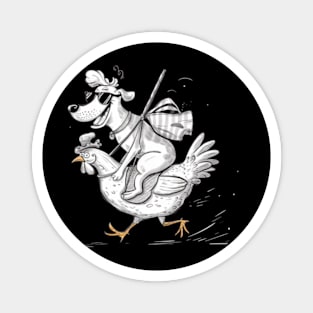 Paola Salome features a dog riding a small chicken. (2) Magnet